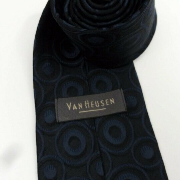 Van Heusen Blue and Black Geometric Circles Tie - Picture 4 of 5